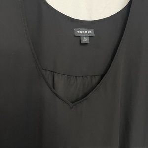 Torrid size 3, deep black, Georgette, tulip sleeve, v-neck, pullover blouse .